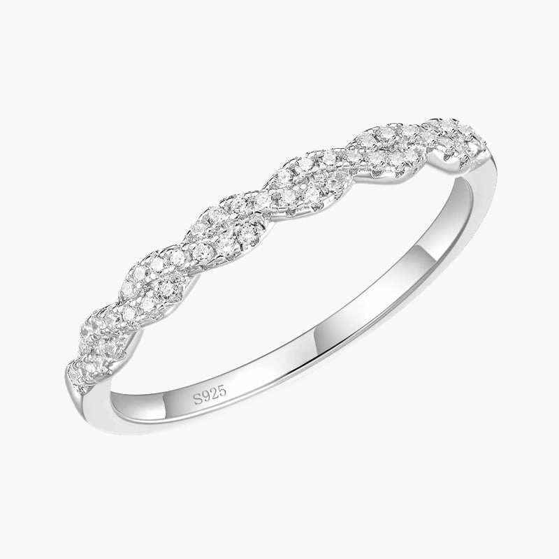 Sterling Silver Woven Twisted Rope Half Eternity Ring Stylish Form