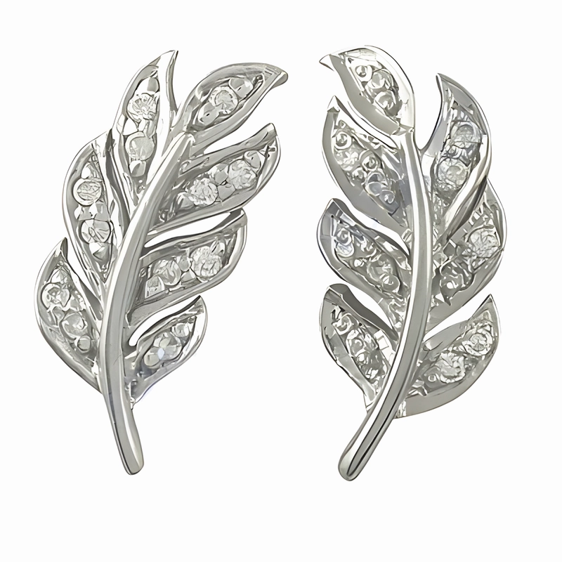 Winter Accent Colorful Adornment Elegant Leaf Design Cubic Zirconia Silver Earrings - Sparkling Jewelry