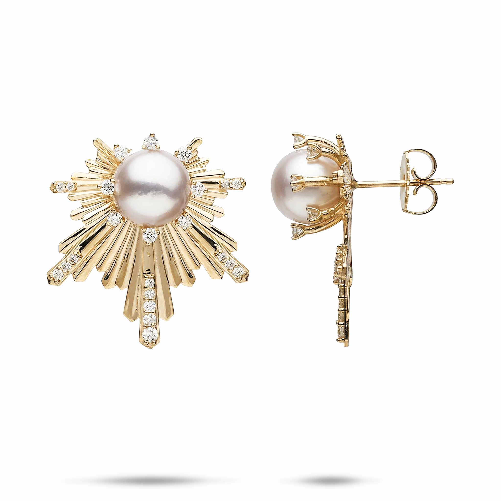 Refined Adornment Fashionable Trinket E Ho???la Akoya White Pearl Earrings in Gold with Diamonds - 23mm