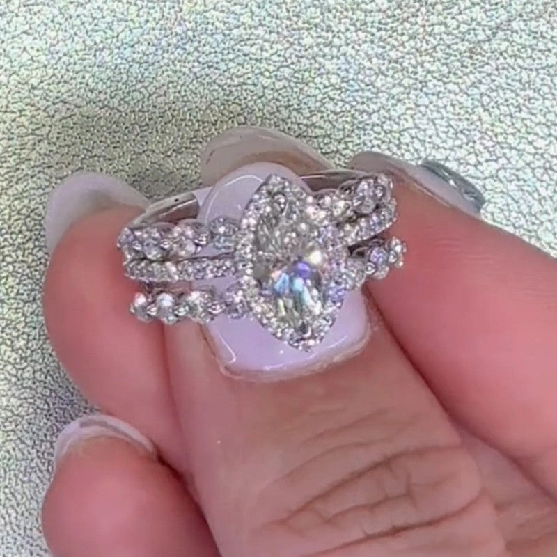 3.0Ct Halo Marquise Cut Engagement Ring With Engagement Ring Enhancer Glamour Appeal Shining Craft