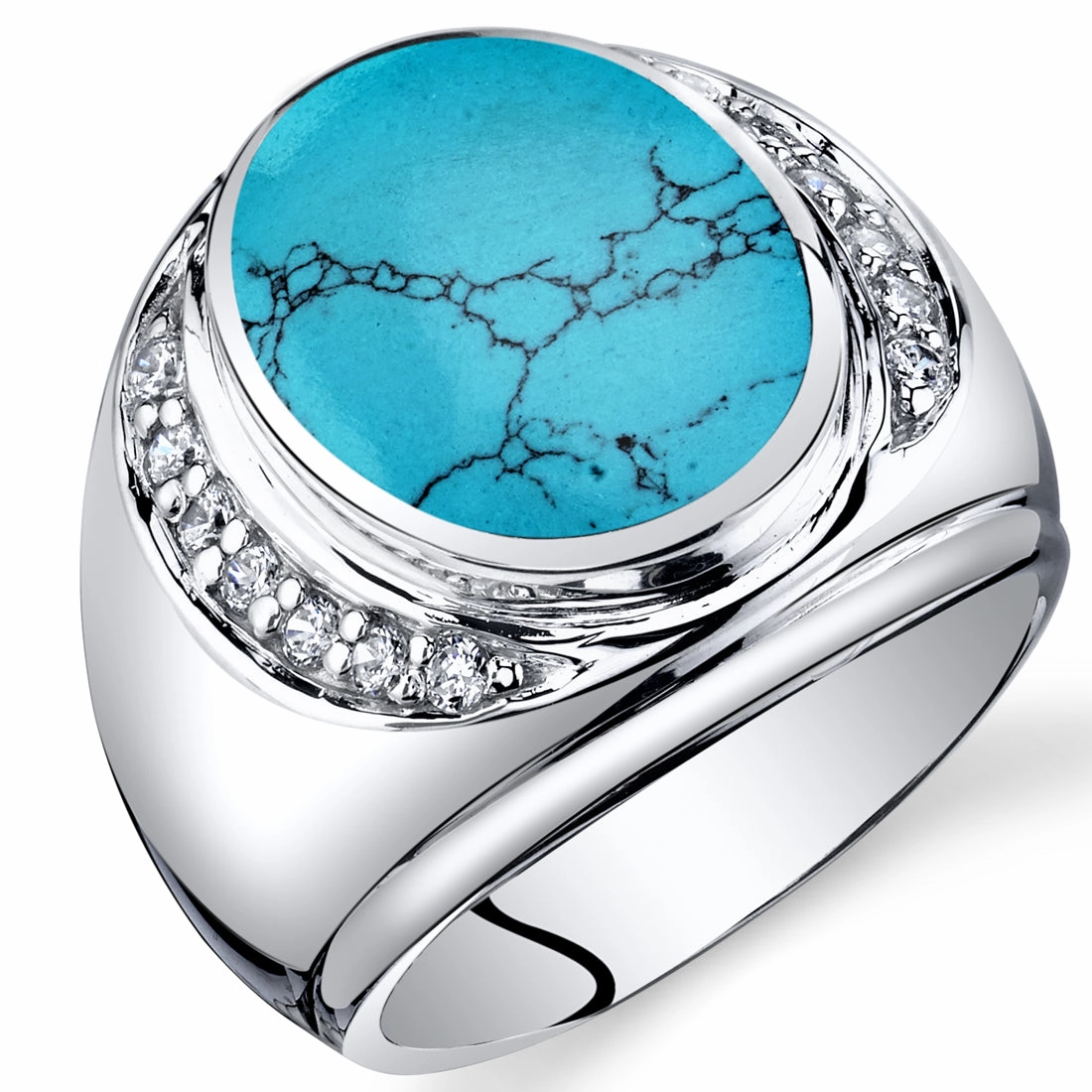 Men's Turquoise Ring Sterling Silver Oval Cut Size 9 Glamorous Accessory Bold Keepsake
