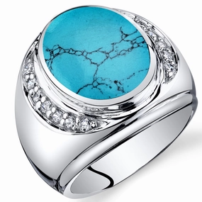 Men's Turquoise Ring Sterling Silver Oval Cut Size 9 Glamorous Accessory Bold Keepsake