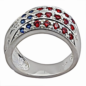 Stunning Blue Orange Cubic Zirconia Silver Ring - Elegant & Affordable Newest CZ Design Anniversary Accent Simple Beauty