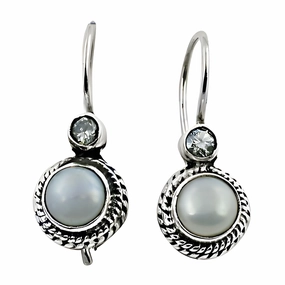 Beach Item Stunning Classic Cubic Zirconia & Pearl Sterling Silver Earrings - Precious Gemstone Jewelry