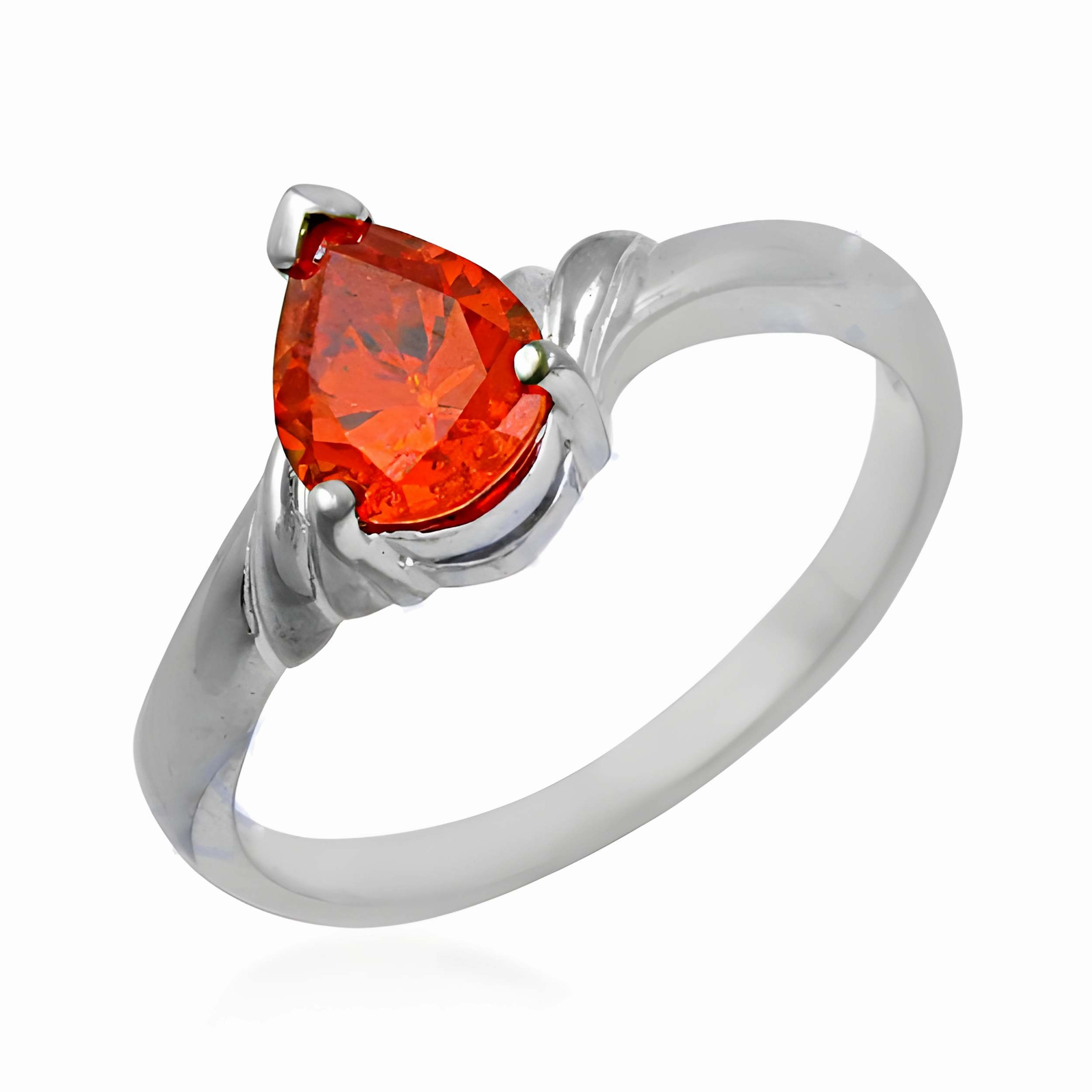 Stunning Classic Orange Cubic Zirconia Gemstone Silver Ring - Elegant Jewelry Comfortable Gift