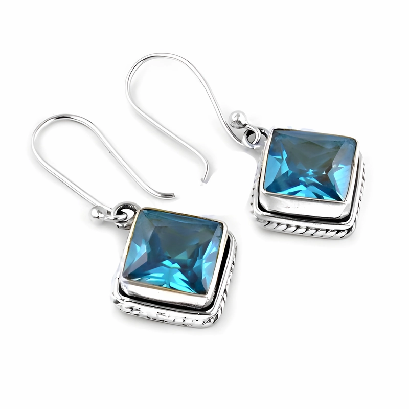 Vibrant Jewelry Handsome Decoration Stunning Clear Blue CZ Gemstone Silver Earrings - 925 Sterling Jewelry