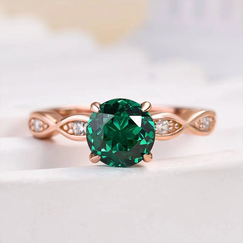 Instant Edge Premium Charm Louily Rose Gold 1.0 Carat Emerald Green Round Cut Promise Ring In Sterling Silver