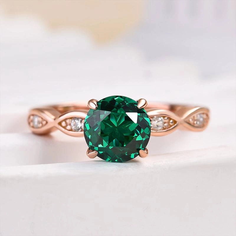 Everyday Pick Louily Rose Gold 1.0 Carat Emerald Green Round Cut Promise Ring In Sterling Silver