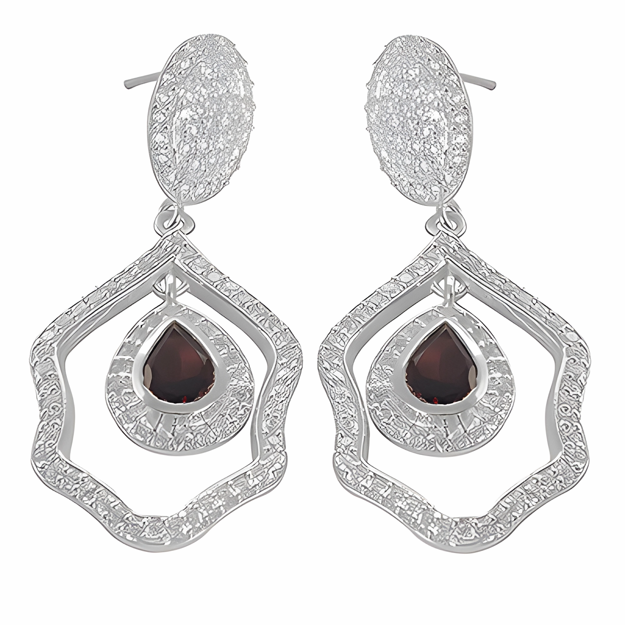 Stunning CZ Garnet Gemstone Silver Earrings - Shop Now! Geometric Piece
