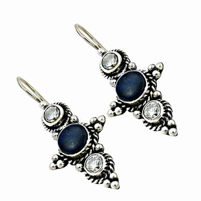Stunning CZ Lapis Lazuli Silver Earrings by Famous Design Vintage Aesthetic