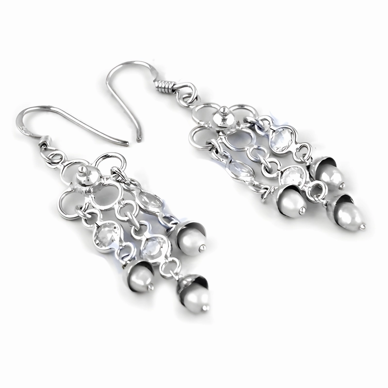 Round Jewelry Summer Decoration Stunning CZ Pearl & Silver Party Earrings - Elegant & Excellent Design