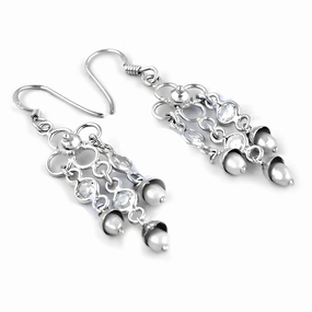 Round Jewelry Summer Decoration Stunning CZ Pearl & Silver Party Earrings - Elegant & Excellent Design