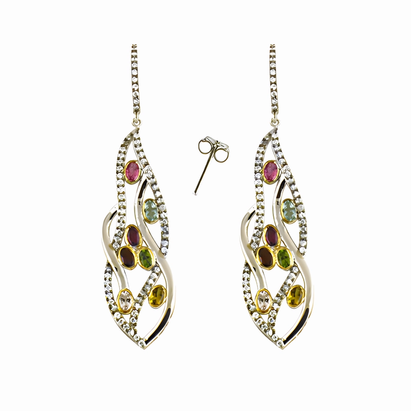 Polygonal Ornament comfortable option Stunning CZ Tourmaline Designer Silver Earrings - Shop Now