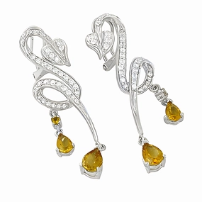 Comfortable Vibe Seasonal piece Stunning CZ Yellow Glass Silver Long Earrings - Latest Fashion Design