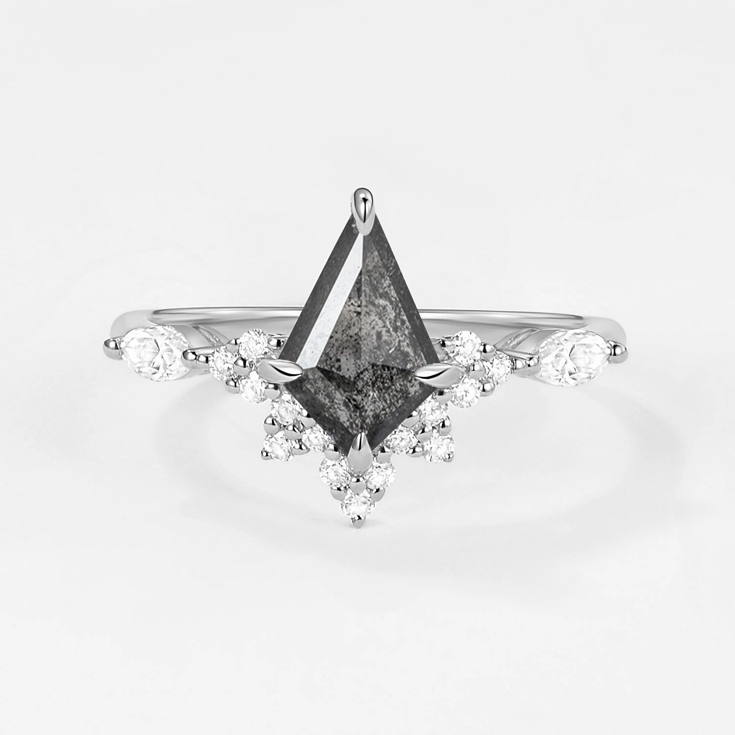 Lightweight Accent Salt and Pepper Diamonds White Gold Stacking Engagement Ring