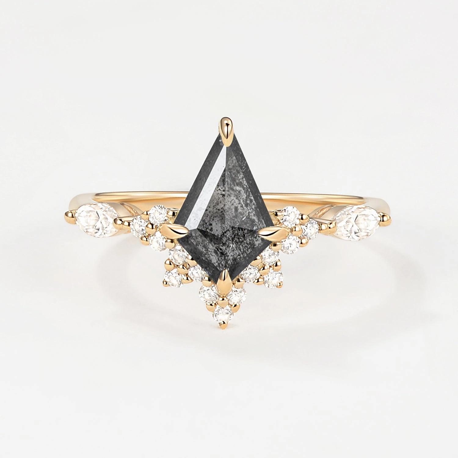 Effortless Style Pretty Accent Salt and Pepper Diamonds White Gold Stacking Engagement Ring