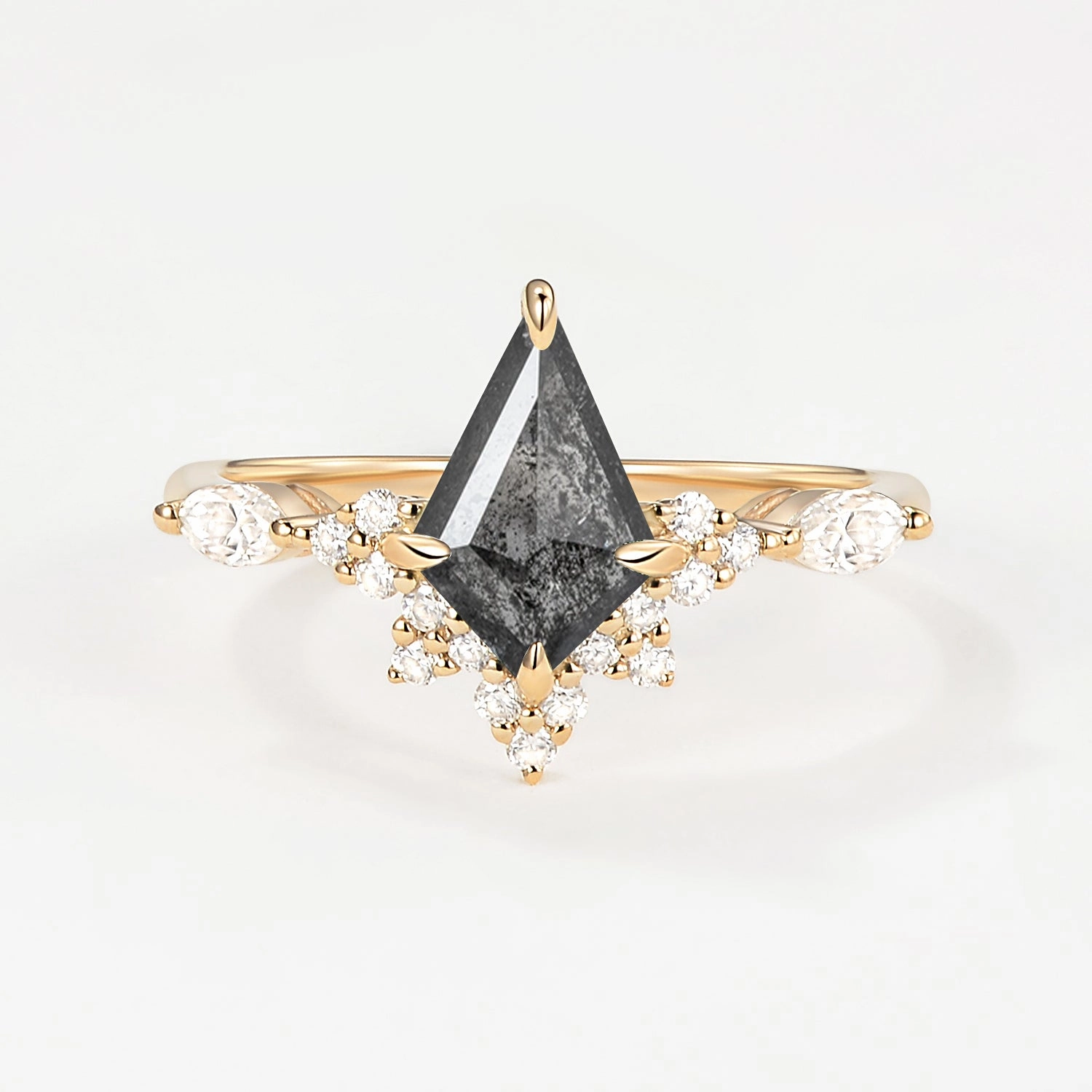 Polished Accent Salt and Pepper Diamonds White Gold Stacking Engagement Ring