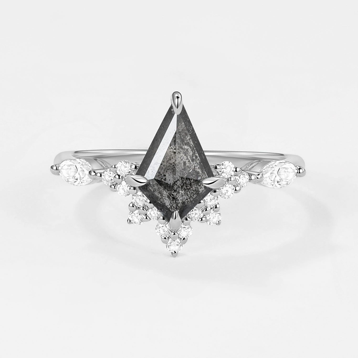 Salt and Pepper Diamonds White Gold Stacking Engagement Ring Luxurious Touch