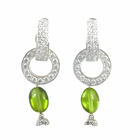 Stylish Finish Stunning Genuine Cubic Zirconia & Peridot Gemstone Silver Earrings