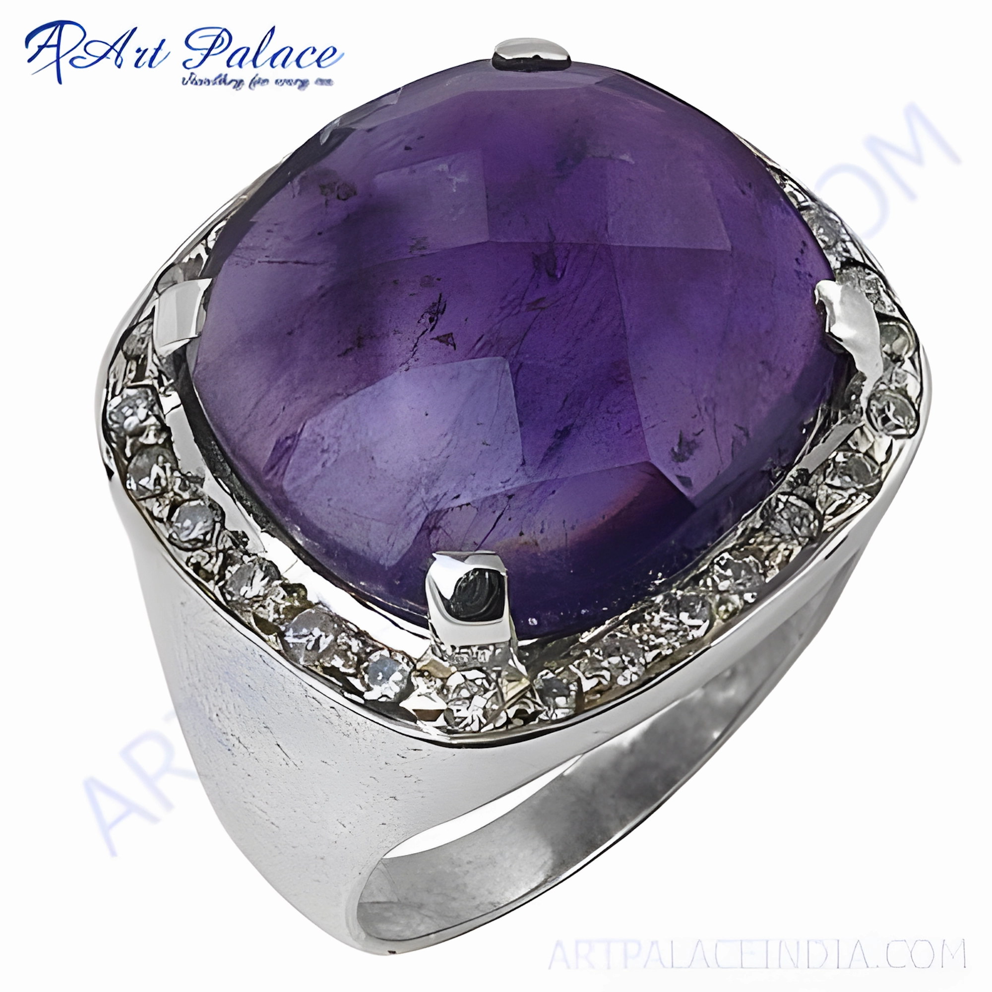 strong style Stunning Large Amethyst CZ Gemstone Silver Ring - Elegant Jewelry