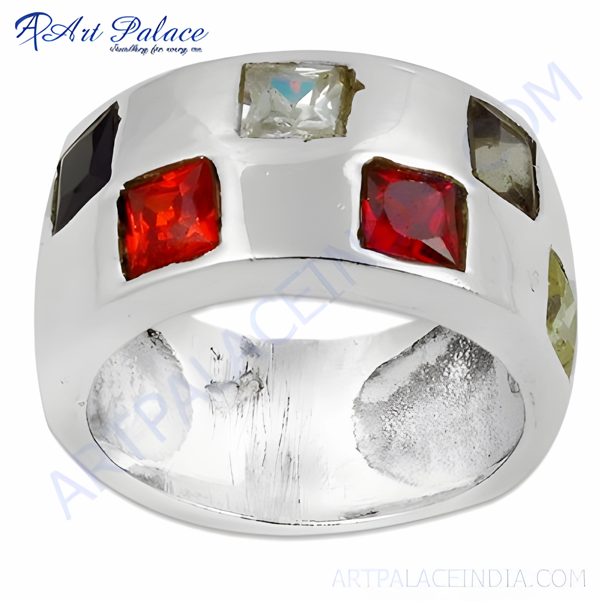 Stunning Multi-Color Cubic Zirconia Silver Ring | Fashionable CZ Gemstone Jewelry Gentle Flow Low-Cost Art