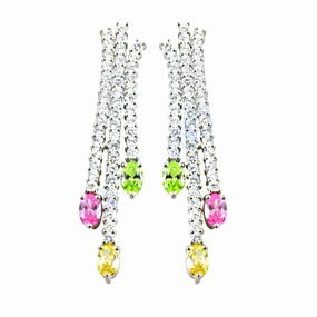 Stunning Multi-Color CZ Silver Earrings - Shop Now for Pretty Jewelry Fashionable Option Rectangular Adornment