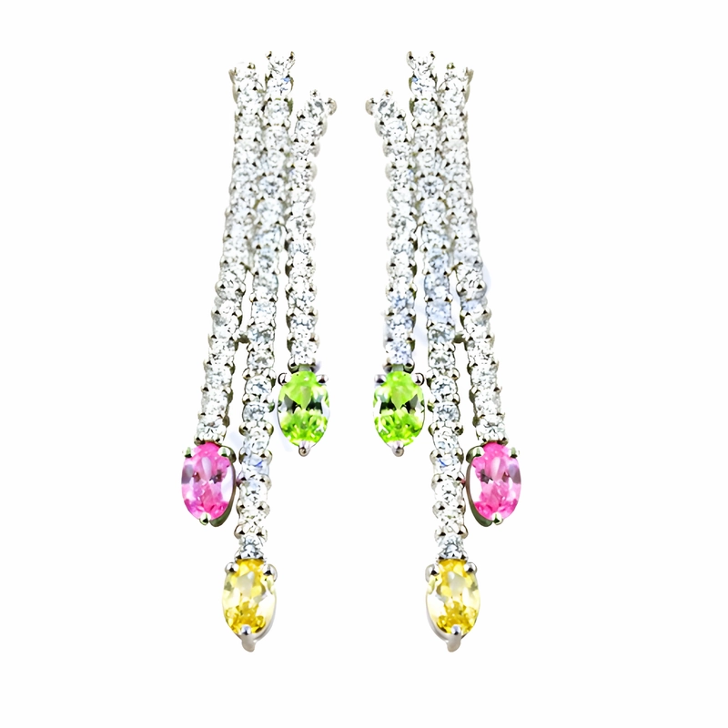 Stunning Multi-Color CZ Silver Earrings - Shop Now for Pretty Jewelry Fashionable Option Rectangular Adornment