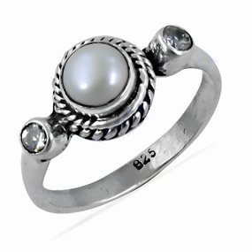 Stunning Pearl & Cubic Zirconia Gemstone Silver Designer Ring | 925 Sterling Silver Jewelry Special Appearance Modern Sign