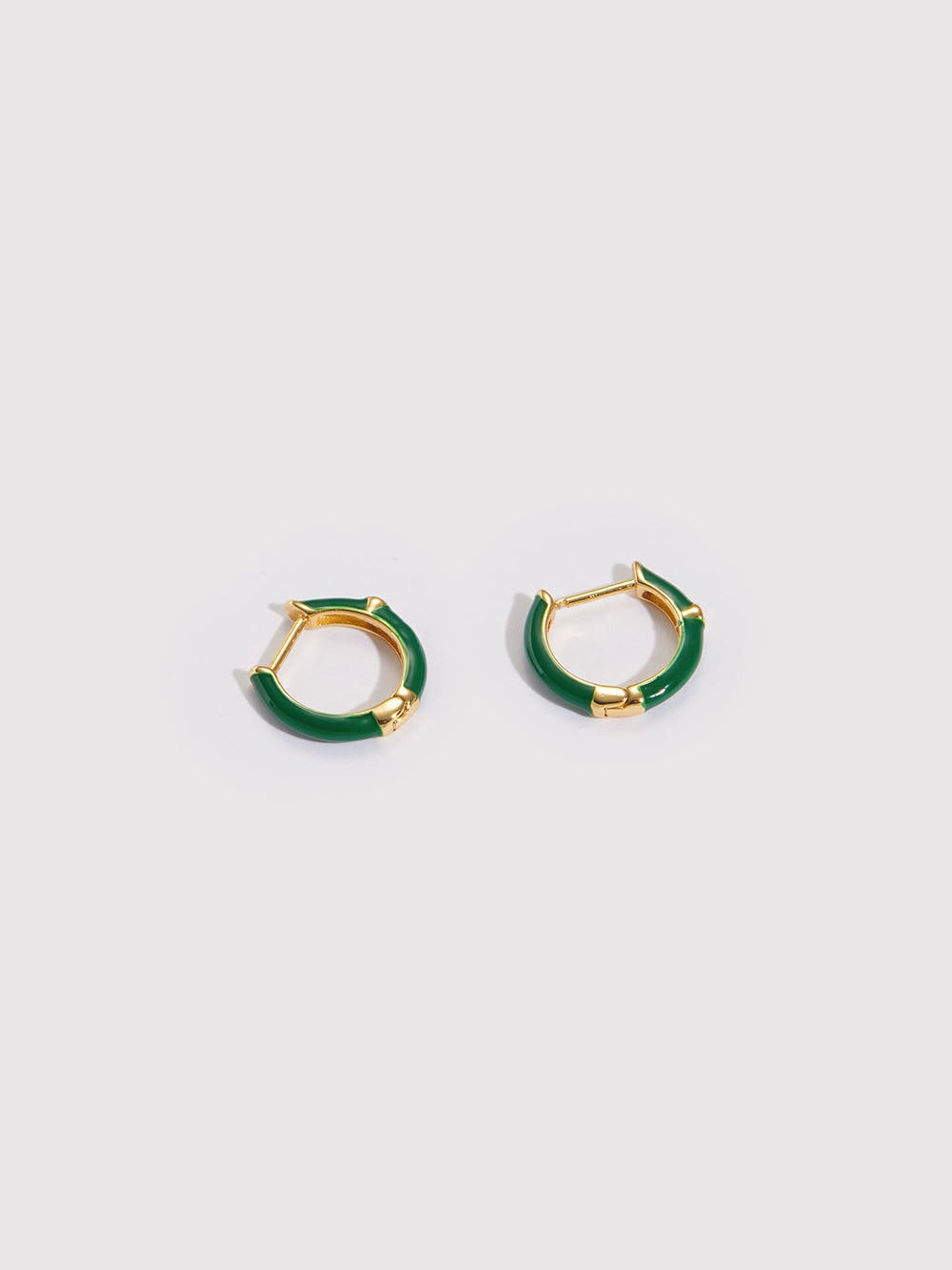 Polished Detail Classic Aesthetic Lunette Green Enamel Huggie Hoop Earrings with Zirconia Gemstones