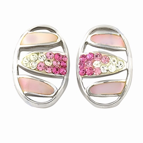 Colorful Piece Stunning Pink & White CZ Inlay Silver Earrings - Elegant Jewelry