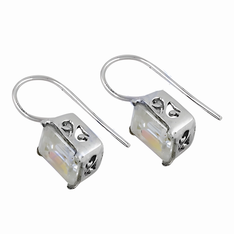 Metallic Trinket Stunning Shiny Cubic Zirconia Gemstone Silver Earrings - Shop Now
