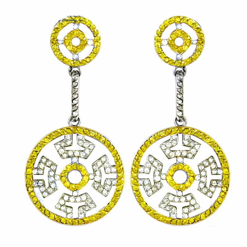 Stunning White & Yellow CZ Silver Earrings - Hot & Dazzling Jewelry Bohemian Decoration Splendid Adornment