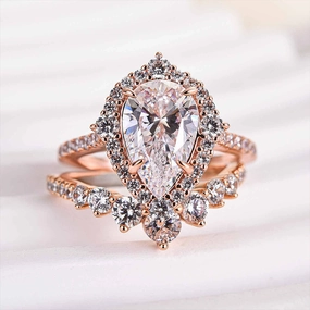 Louily Elegant Rose Gold 2.2 Carat Halo Pear Cut Bridal Ring Set In Sterling Silver Party Gift
