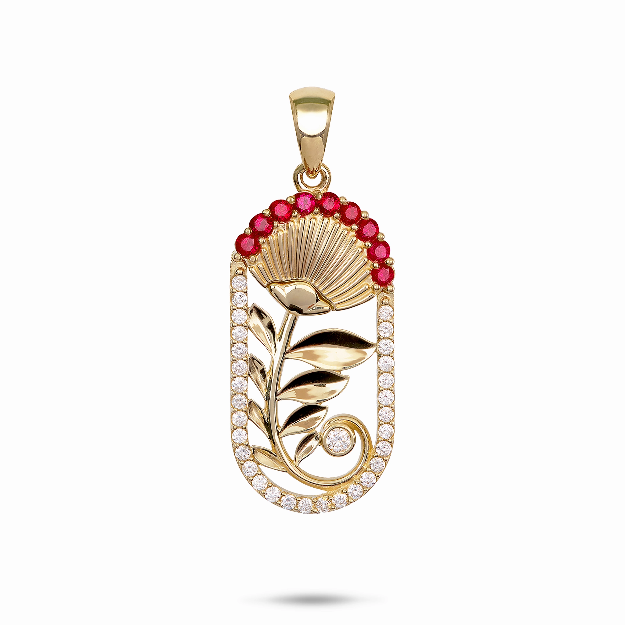 Radiant Highlight Subtle Highlight ???hi?a Lehua Ruby Pendant in Gold with Diamonds