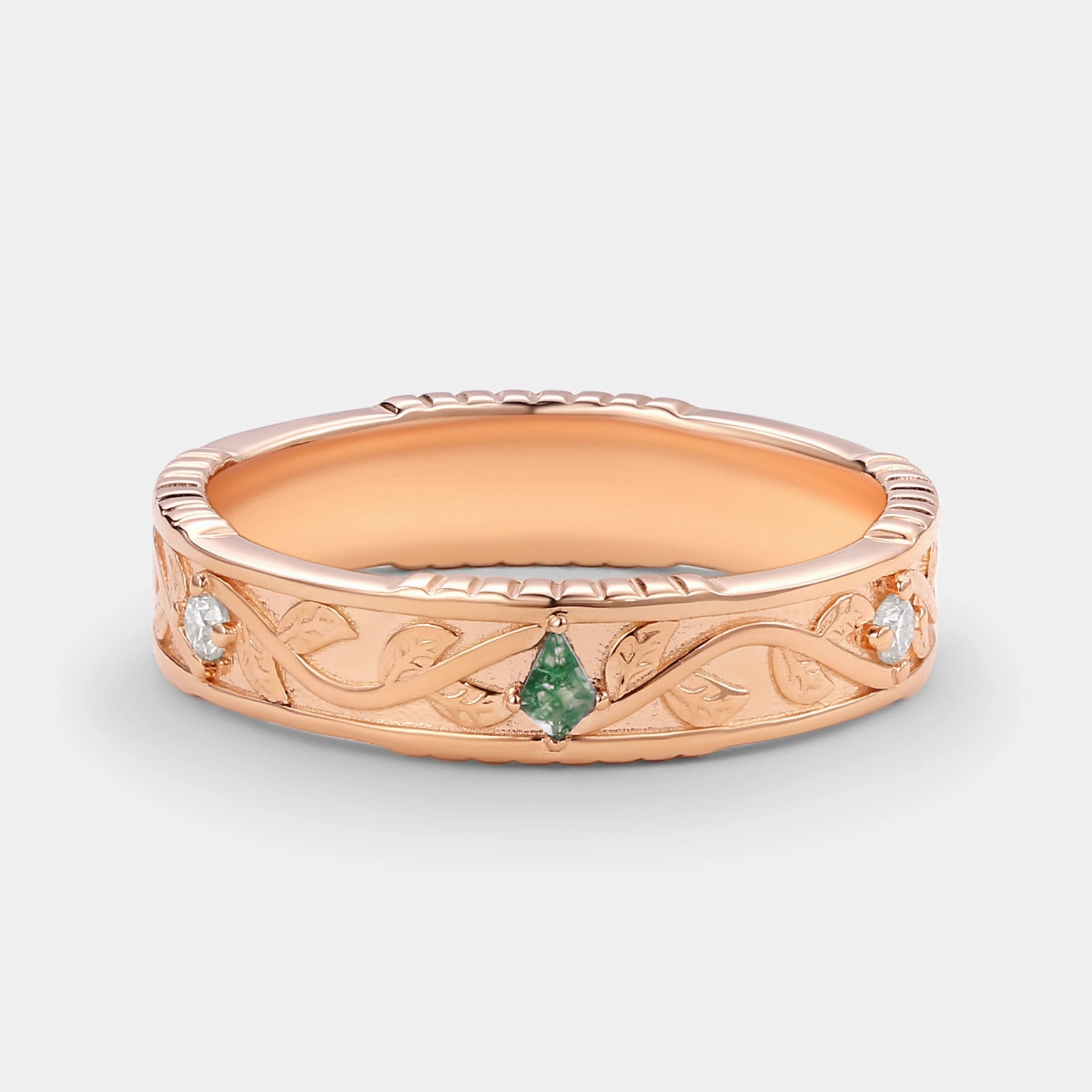 Artisan Craft 4.5mm Kite Moss Agate Leafy Men's Wedding Band