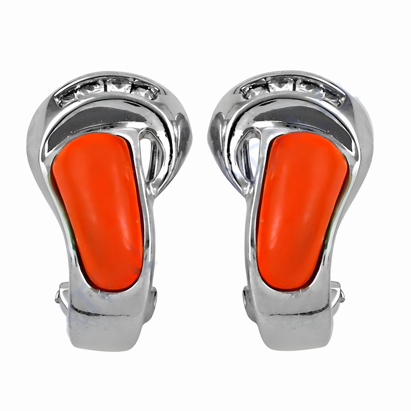 Glossy Trinket Charming Jewelry Stylish Coral Cubic Zirconia Silver Earrings - Trendy Jewelry