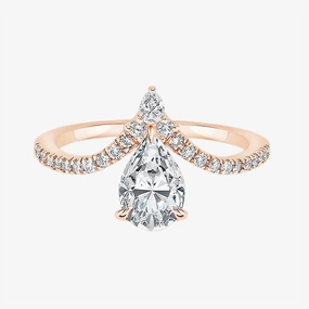 City Style Handcrafted Jewelry Finish Rose Gold Droplet Engagement Ring in Sterling Silver