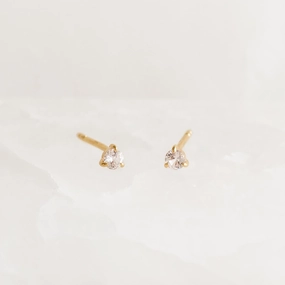 Small Decoration Night Decoration April Birthstone Stud Earrings 14k Gold - White Sapphire