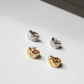 Fashionable Product Pretty Creation Classic Quilted Hoop Earrings Plain or CZs