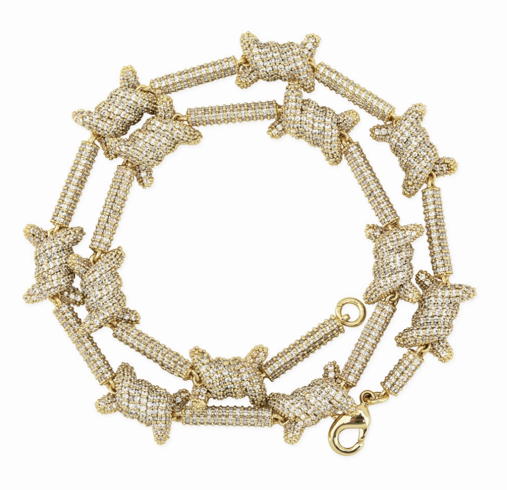 Subdued Sparkle Barbed Wire Iced Out Chain Necklace in S925 Sterling Silver with CZ Diamonds - 14K Gold Plated