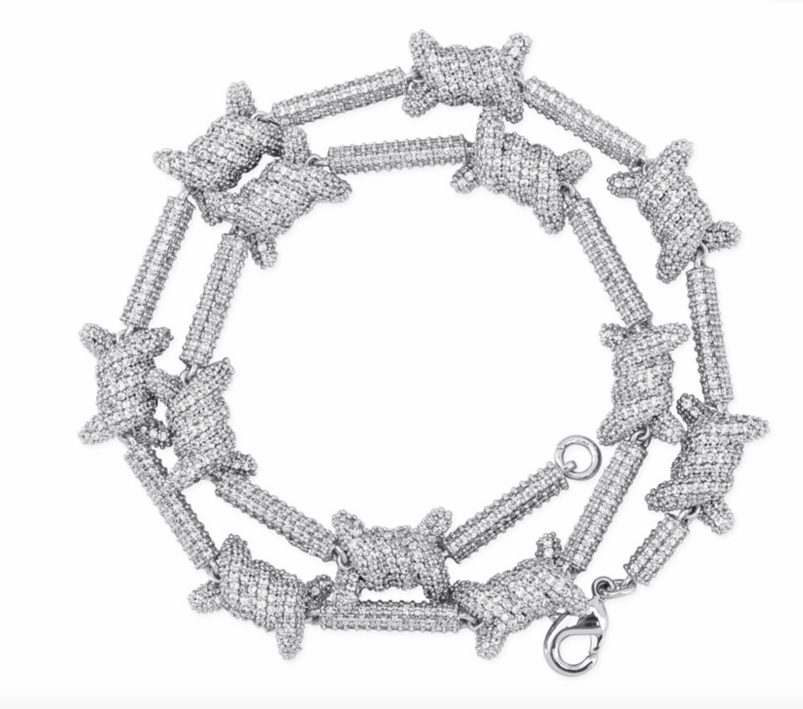 Barbed Wire Iced Out Chain Necklace in S925 Sterling Silver with CZ Diamonds - 14K Gold Plated Finest Touch