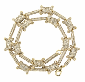 Barbed Wire Iced Out Chain Necklace in S925 Sterling Silver with CZ Diamonds - 14K Gold Plated Fashion Pulse