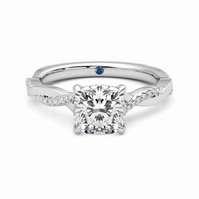 Shiny Jewelry Look Everyday Pick Twisted Band Cushion Cut Moissanite Engagement Ring with Hidden Anniversary Stone Accent