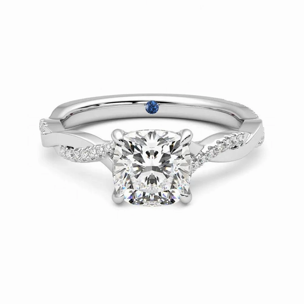 Refined Craft Twisted Band Cushion Cut Moissanite Engagement Ring with Hidden Anniversary Stone Accent