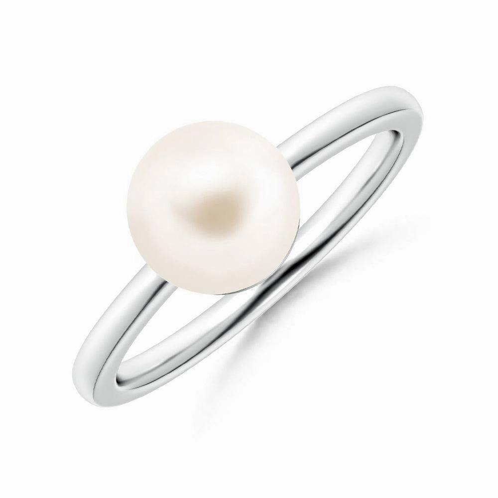 Minimal Detail Soft Glimmer 8mm Classic Freshwater Cultured Pearl Solitaire Ring