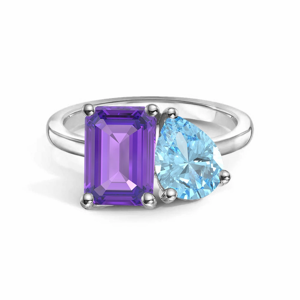 Neutral Glow Toi et Moi Personalized Amethyst Birthstone Anniversary Ring