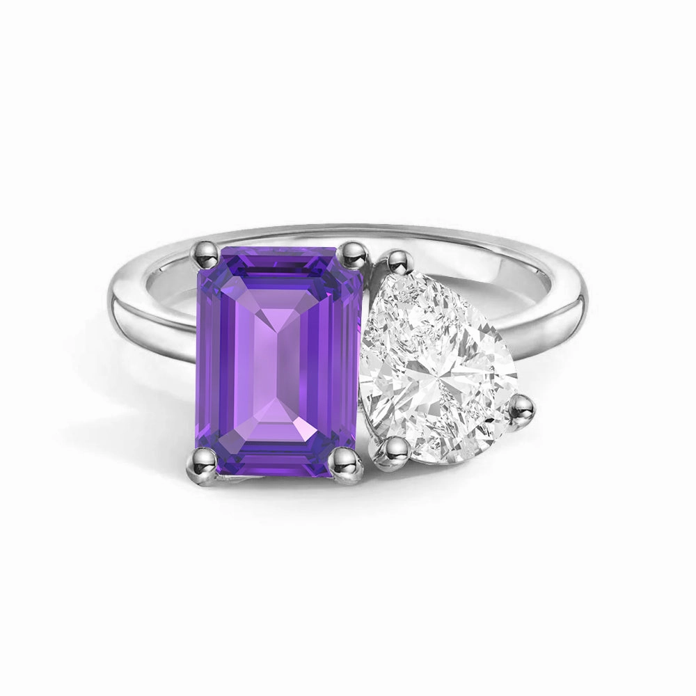 Toi et Moi Personalized Amethyst Birthstone Anniversary Ring Elegant Update soft look