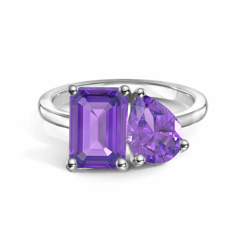 Glistening Shine Graceful Vibe Toi et Moi Personalized Amethyst Birthstone Anniversary Ring
