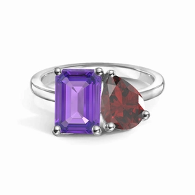 Elite Touch Radiant Radiance Toi et Moi Personalized Amethyst Birthstone Anniversary Ring