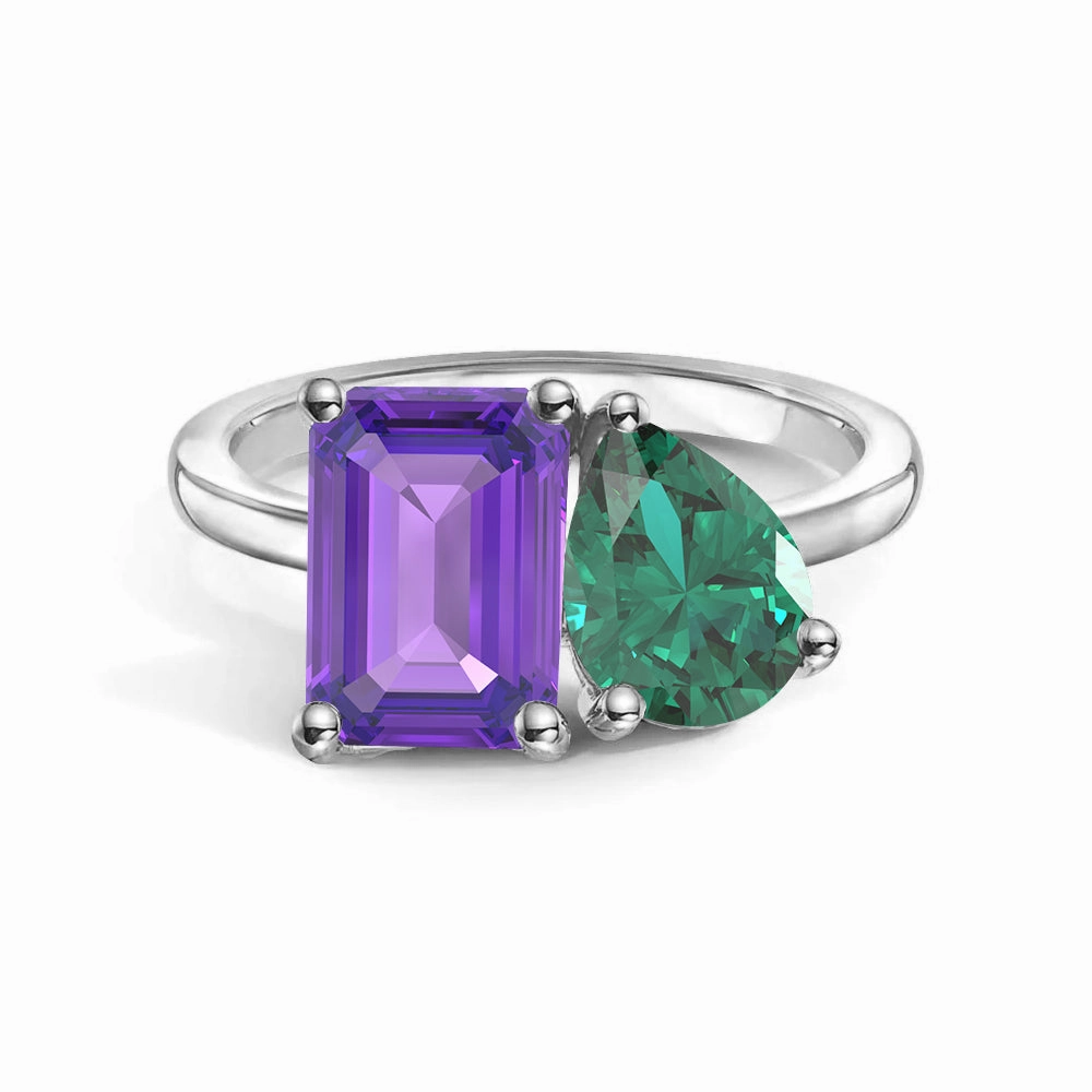 Toi et Moi Personalized Amethyst Birthstone Anniversary Ring Night Spark